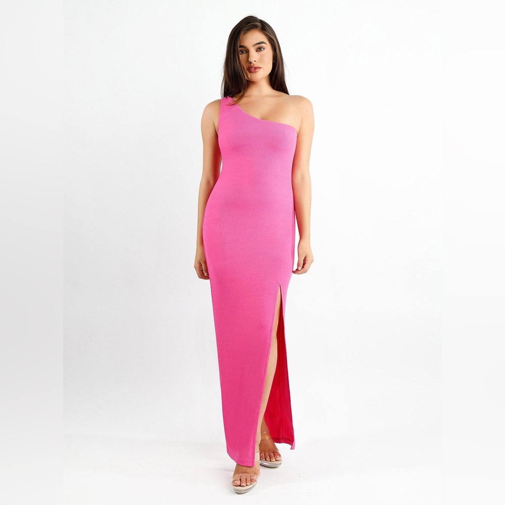 NWT Popilush Shapewear Modal One Shoulder Front Slit Slimming Maxi Dress